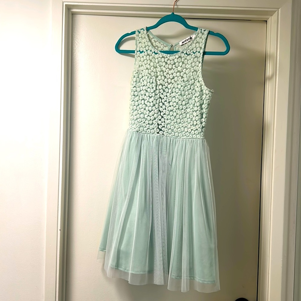 Mystic mint, green dress.